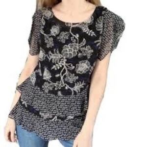 CAbi Black and White Floral Blouse